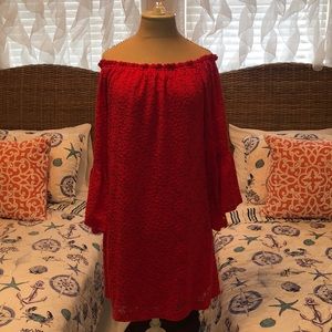 Red crochet off the shoulder dress